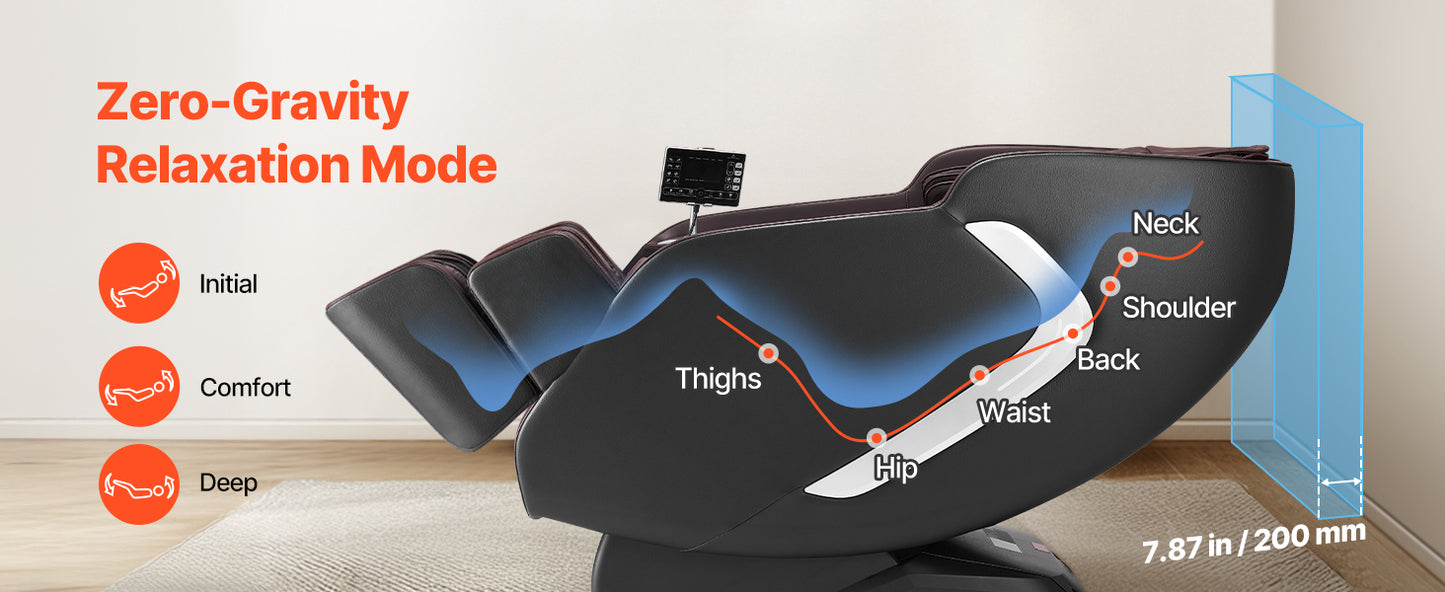 SucceBuy Massagesessel 4D Ganzkörper-Schwerelosigkeitssessel mit SL-Schiene, Dehnungsfunktion, KI-Sprachsteuerung, Heizung, Fußrollen und einziehbarer Fußstütze