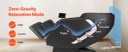 SucceBuy Massagesessel 4D Ganzkörper-Schwerelosigkeitssessel mit SL-Schiene, Dehnungsfunktion, KI-Sprachsteuerung, Heizung, Fußrollen und einziehbarer Fußstütze