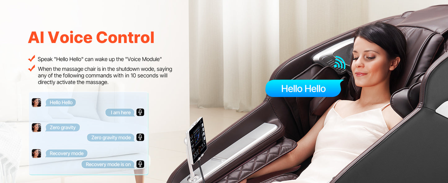 SucceBuy Massagesessel 4D Ganzkörper-Schwerelosigkeitssessel mit SL-Schiene, Dehnungsfunktion, KI-Sprachsteuerung, Heizung, Fußrollen und einziehbarer Fußstütze