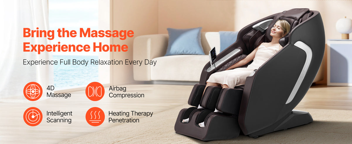 SucceBuy Massagesessel 4D Ganzkörper-Schwerelosigkeitssessel mit SL-Schiene, Dehnungsfunktion, KI-Sprachsteuerung, Heizung, Fußrollen und einziehbarer Fußstütze