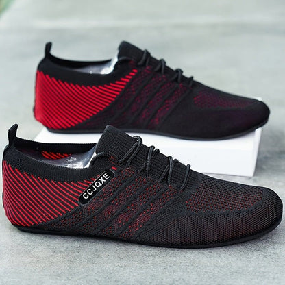 Men’s Breathable Trail Running Sneakers – Black/Red - FastZen