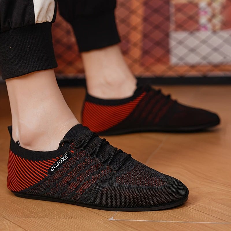 Men’s Breathable Trail Running Sneakers – Black/Red - FastZen