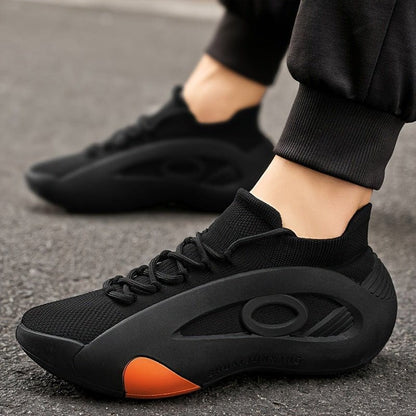 Men's Lightweight Breathable Slip - On Sneakers – Cushioned PVC Sole, White/Black/Red Accents - FastZen