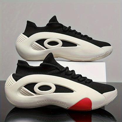 Men's Lightweight Breathable Slip - On Sneakers – Cushioned PVC Sole, White/Black/Red Accents - FastZen