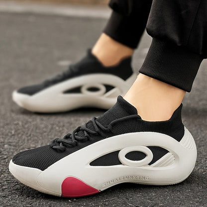 Men's Lightweight Breathable Slip - On Sneakers – Cushioned PVC Sole, White/Black/Red Accents - FastZen