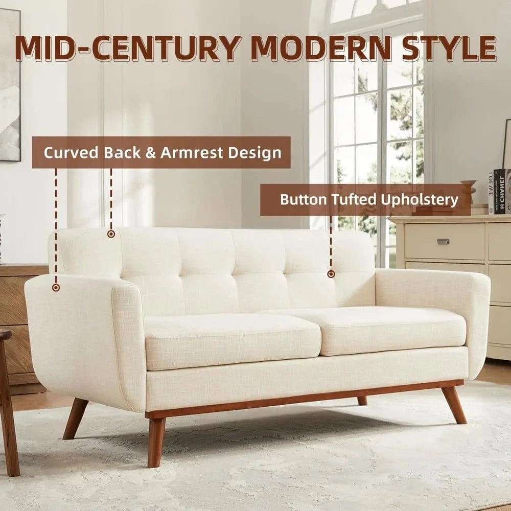 Mid - Century Modern Loveseat 65.2"_Sofa - Tufted Upholstered Couch – Solid Frame, Stylish &amp; Comfortable Seating - FastZen
