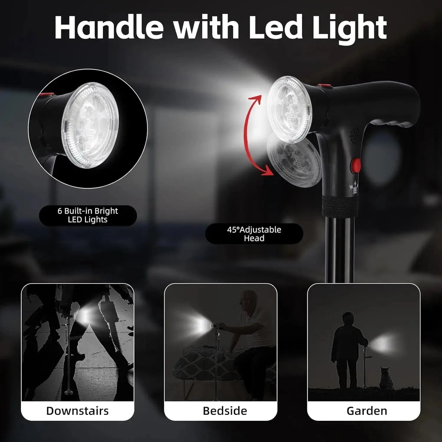 Multifunctional Folding Cane with LED Light - Adjustable, Light weight Anti - Slip Walking Stick for Elderly Support - FastZen