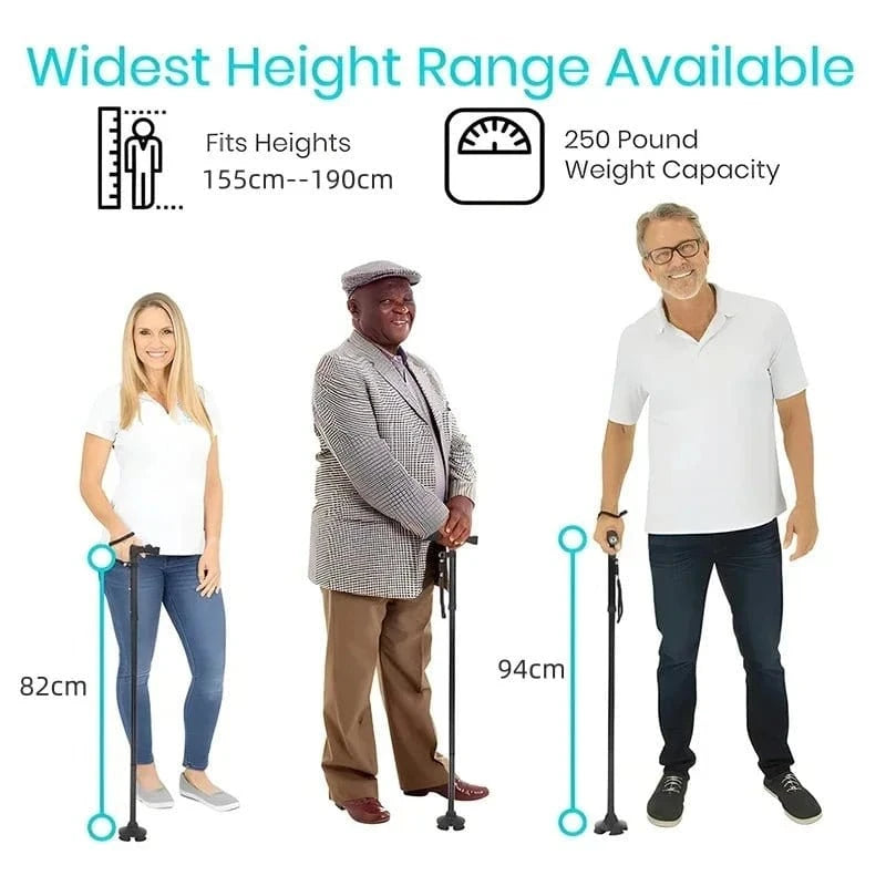 Multifunctional Folding Cane with LED Light - Adjustable, Light weight Anti - Slip Walking Stick for Elderly Support - FastZen
