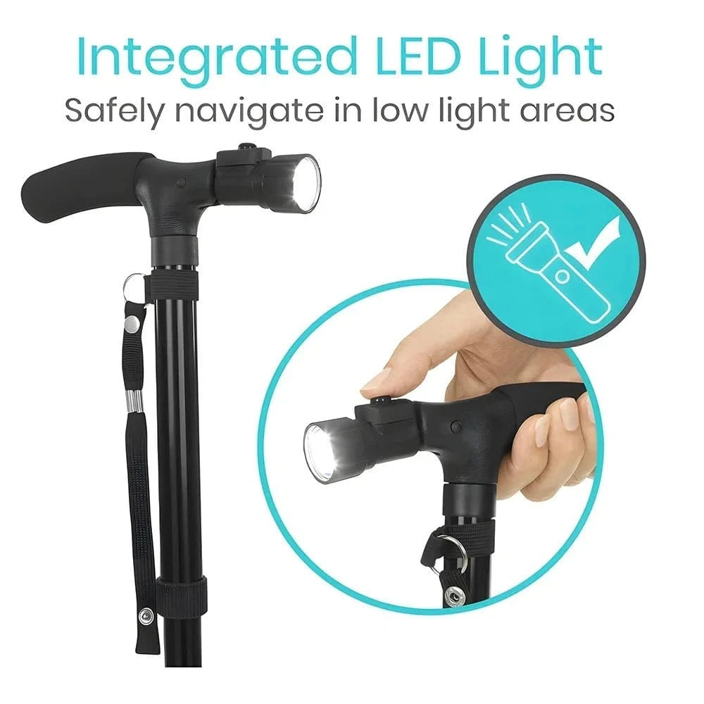 Multifunctional Folding Cane with LED Light - Adjustable, Light weight Anti - Slip Walking Stick for Elderly Support - FastZen