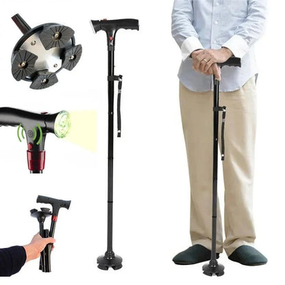 Multifunctional Folding Cane with LED Light - Adjustable, Light weight Anti - Slip Walking Stick for Elderly Support - FastZen