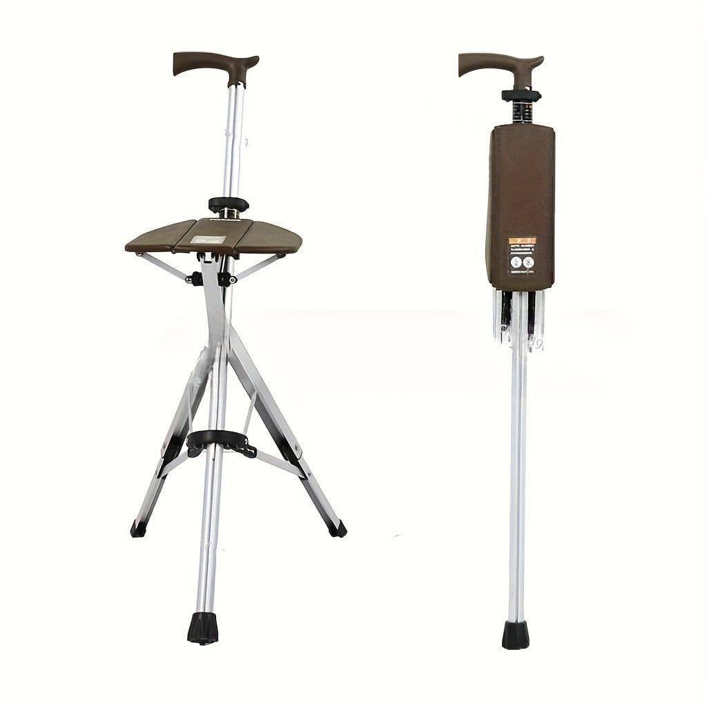 New High Quality Aluminum Alloy Foldable Cane Stick with Seat Adjustable Elderly Crutch Chair with Stool - FastZen