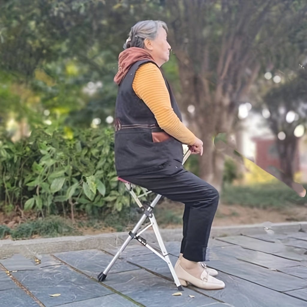 New High Quality Aluminum Alloy Foldable Cane Stick with Seat Adjustable Elderly Crutch Chair with Stool - FastZen