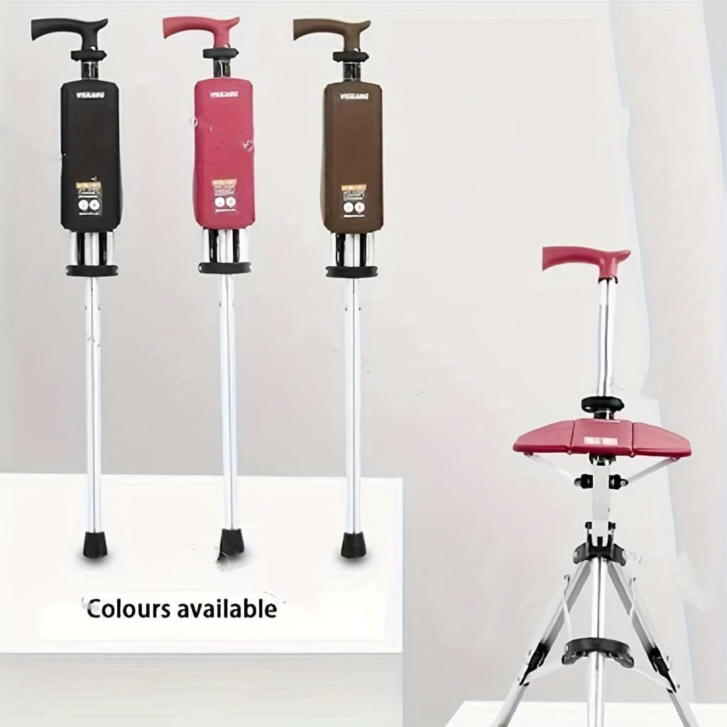 New High Quality Aluminum Alloy Foldable Cane Stick with Seat Adjustable Elderly Crutch Chair with Stool - FastZen