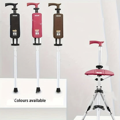 New High Quality Aluminum Alloy Foldable Cane Stick with Seat Adjustable Elderly Crutch Chair with Stool - FastZen