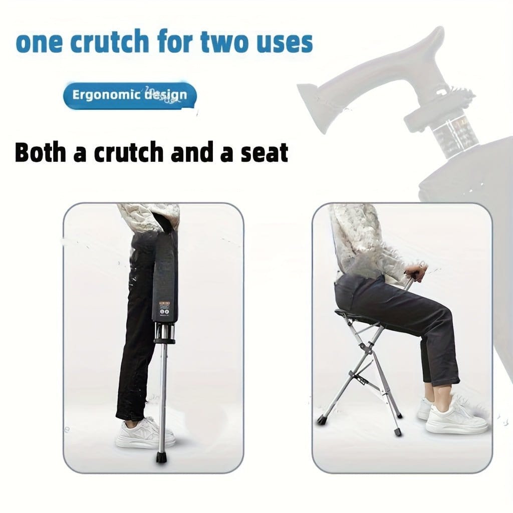 New High Quality Aluminum Alloy Foldable Cane Stick with Seat Adjustable Elderly Crutch Chair with Stool - FastZen