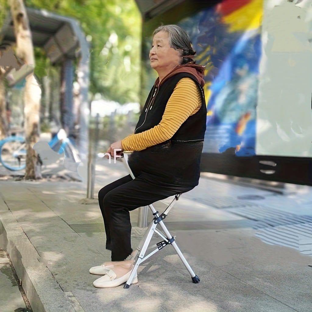 New High Quality Aluminum Alloy Foldable Cane Stick with Seat Adjustable Elderly Crutch Chair with Stool - FastZen
