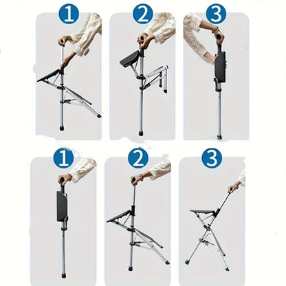 New High Quality Aluminum Alloy Foldable Cane Stick with Seat Adjustable Elderly Crutch Chair with Stool - FastZen