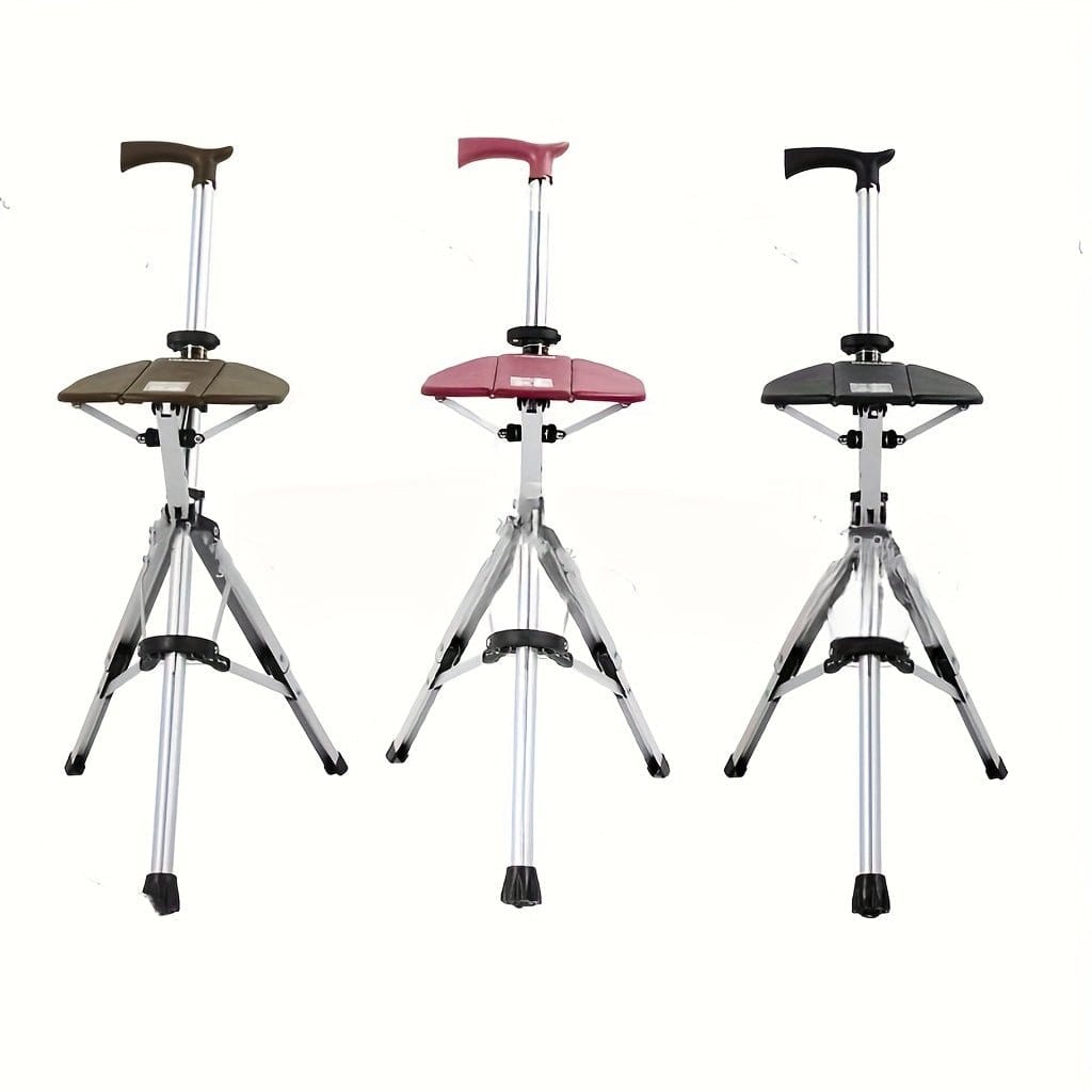 New High Quality Aluminum Alloy Foldable Cane Stick with Seat Adjustable Elderly Crutch Chair with Stool - FastZen
