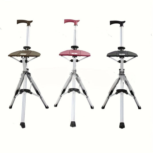 New High Quality Aluminum Alloy Foldable Cane Stick with Seat Adjustable Elderly Crutch Chair with Stool - FastZen