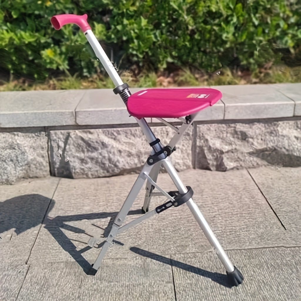 New High Quality Aluminum Alloy Foldable Cane Stick with Seat Adjustable Elderly Crutch Chair with Stool - FastZen