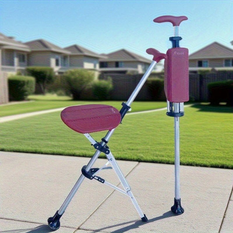 New High Quality Aluminum Alloy Foldable Cane Stick with Seat Adjustable Elderly Crutch Chair with Stool - FastZen