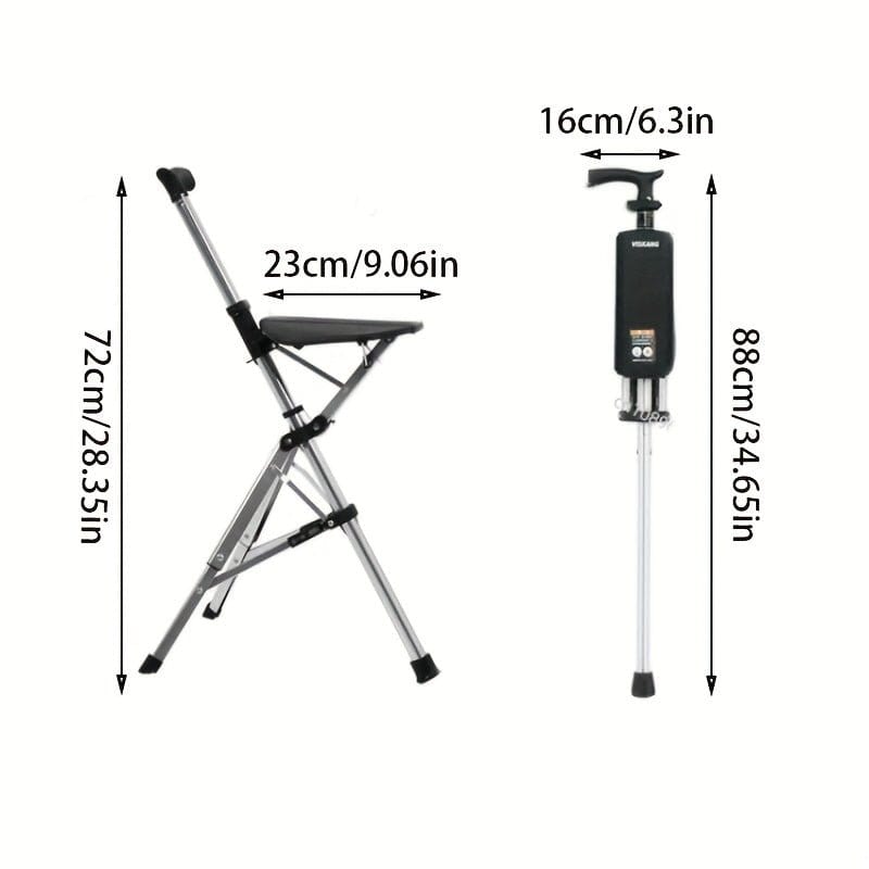 New High Quality Aluminum Alloy Foldable Cane Stick with Seat Adjustable Elderly Crutch Chair with Stool - FastZen