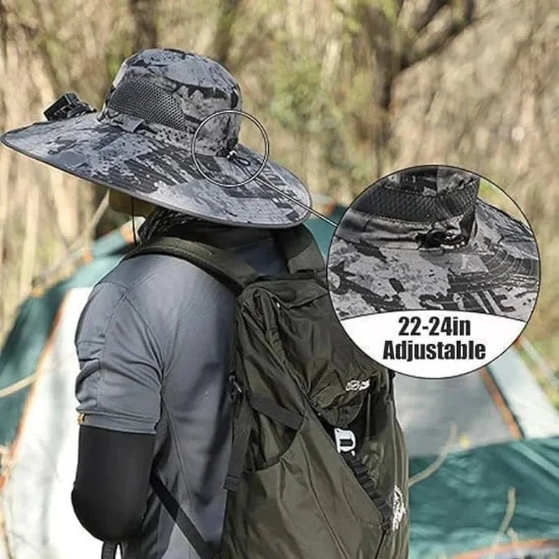 New Men’s Fashion Wide Brim Solar Fan Hat – UPF50+ Sun Protection with Dual Power (Solar & USB) - FastZen