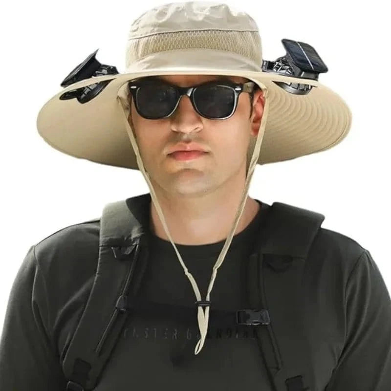 New Men’s Fashion Wide Brim Solar Fan Hat – UPF50+ Sun Protection with Dual Power (Solar & USB) - FastZen