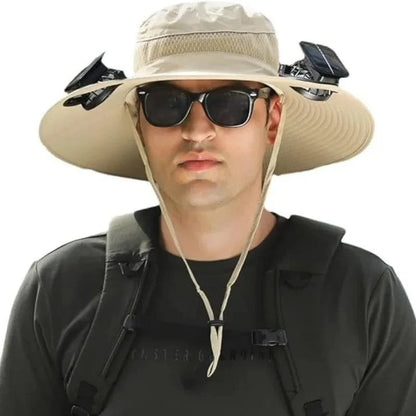 New Men’s Fashion Wide Brim Solar Fan Hat – UPF50+ Sun Protection with Dual Power (Solar & USB) - FastZen