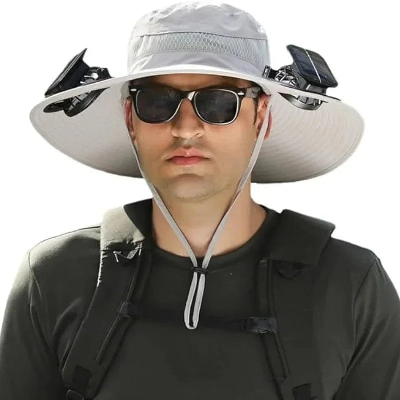 New Men’s Fashion Wide Brim Solar Fan Hat – UPF50+ Sun Protection with Dual Power (Solar & USB) - FastZen