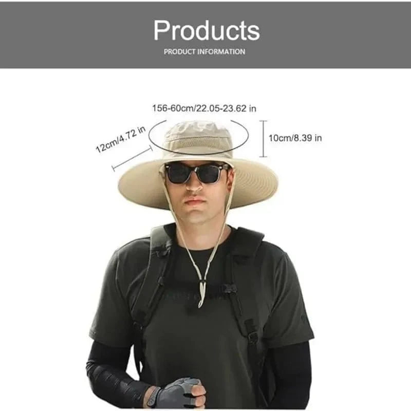 New Men’s Fashion Wide Brim Solar Fan Hat – UPF50+ Sun Protection with Dual Power (Solar & USB) - FastZen