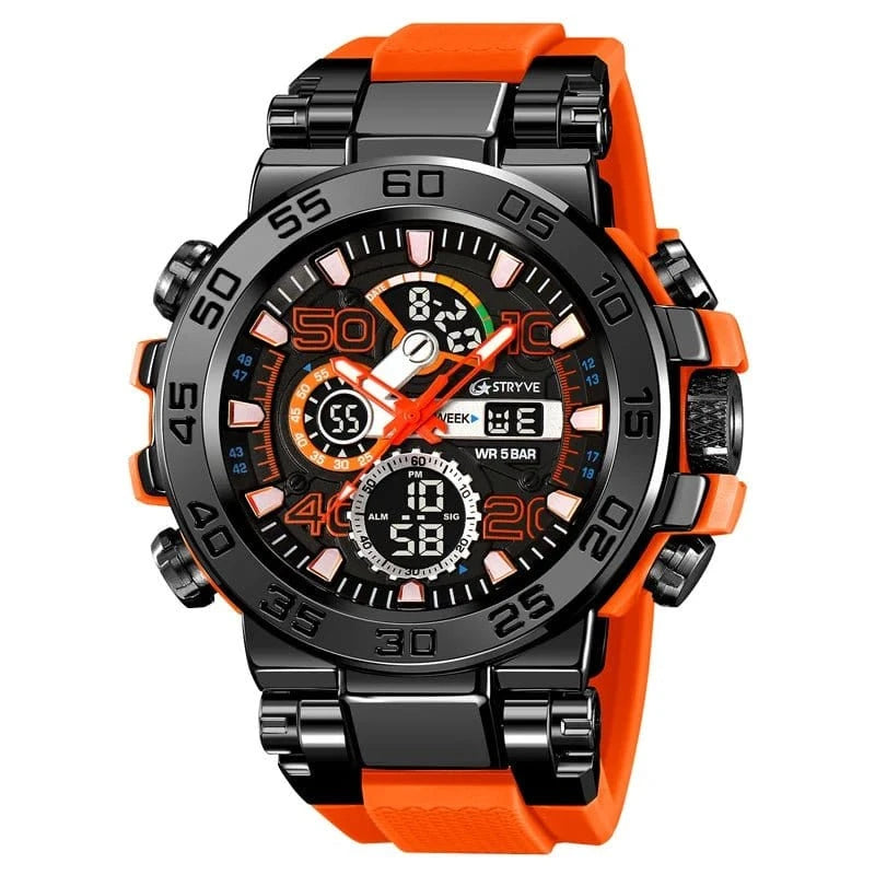 New STRYVE 8030 Men's Watch Fashion Sports Waterproof Wristwatch High Quality Digital - Analog Dual Movement Calendar Aralm Week - FastZen