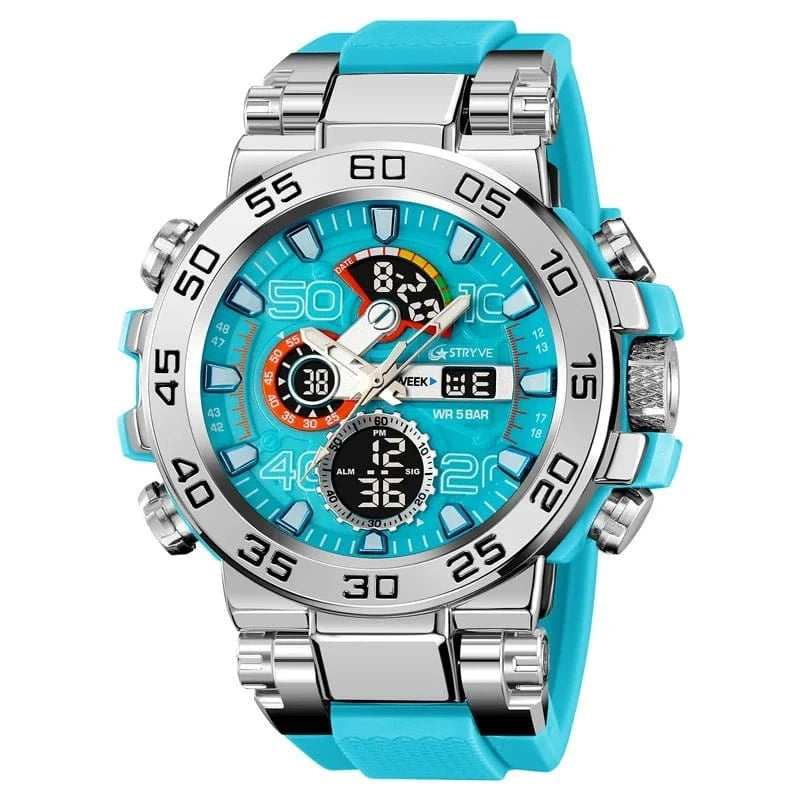 New STRYVE 8030 Men's Watch Fashion Sports Waterproof Wristwatch High Quality Digital - Analog Dual Movement Calendar Aralm Week - FastZen