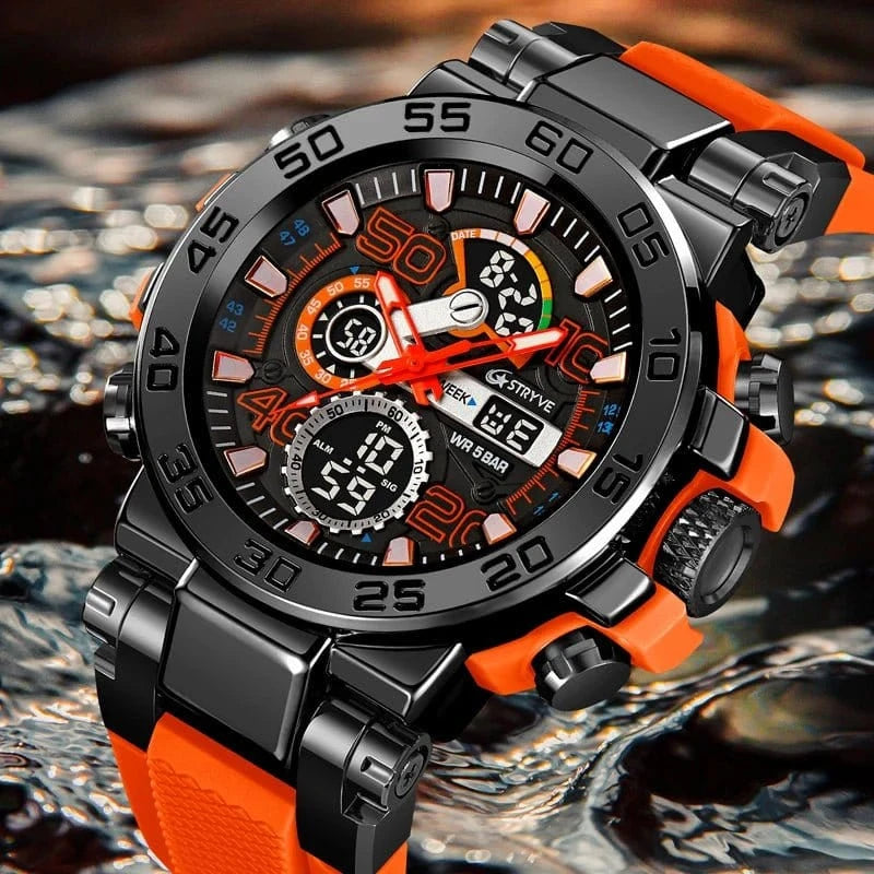 New STRYVE 8030 Men's Watch Fashion Sports Waterproof Wristwatch High Quality Digital - Analog Dual Movement Calendar Aralm Week - FastZen