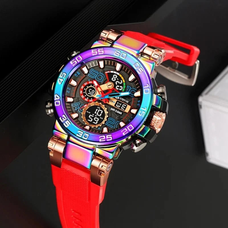 New STRYVE 8030 Men's Watch Fashion Sports Waterproof Wristwatch High Quality Digital - Analog Dual Movement Calendar Aralm Week - FastZen