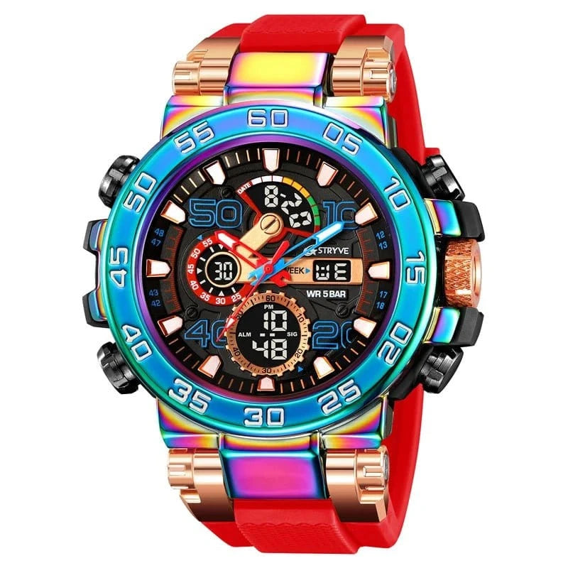 New STRYVE 8030 Men's Watch Fashion Sports Waterproof Wristwatch High Quality Digital - Analog Dual Movement Calendar Aralm Week - FastZen