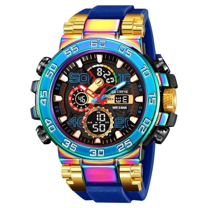 New STRYVE 8030 Men's Watch Fashion Sports Waterproof Wristwatch High Quality Digital - Analog Dual Movement Calendar Aralm Week - FastZen
