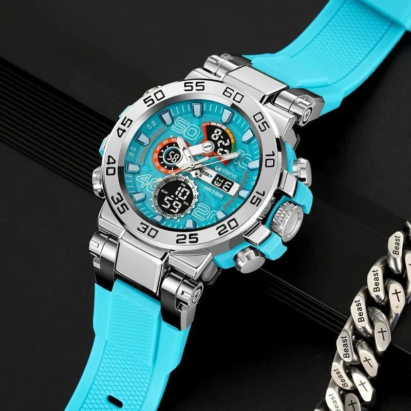 New STRYVE 8030 Men's Watch Fashion Sports Waterproof Wristwatch High Quality Digital - Analog Dual Movement Calendar Aralm Week - FastZen