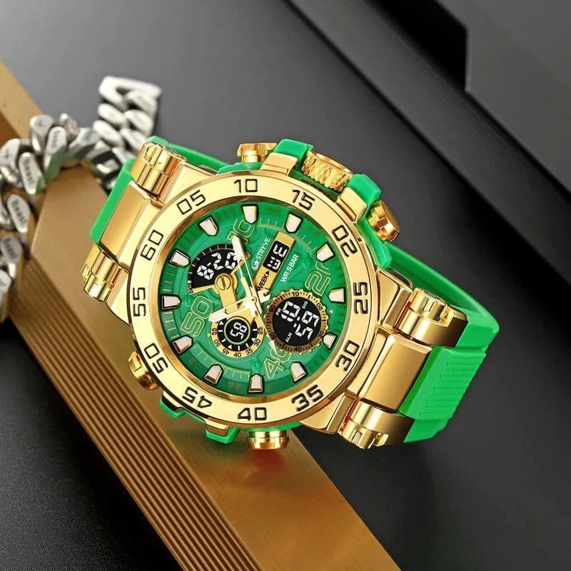 New STRYVE 8030 Men's Watch Fashion Sports Waterproof Wristwatch High Quality Digital - Analog Dual Movement Calendar Aralm Week - FastZen