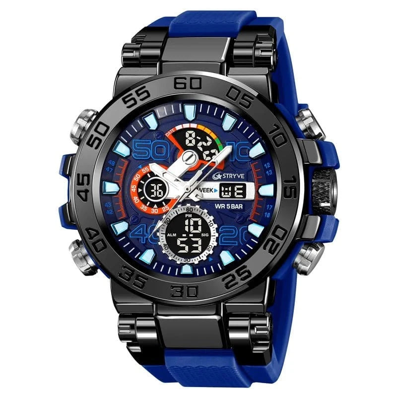 New STRYVE 8030 Men's Watch Fashion Sports Waterproof Wristwatch High Quality Digital - Analog Dual Movement Calendar Aralm Week - FastZen