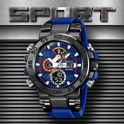 New STRYVE 8030 Men's Watch Fashion Sports Waterproof Wristwatch High Quality Digital - Analog Dual Movement Calendar Aralm Week - FastZen