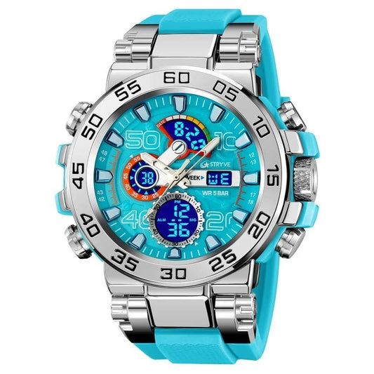 New STRYVE 8030 Men's Watch Fashion Sports Waterproof Wristwatch High Quality Digital - Analog Dual Movement Calendar Aralm Week - FastZen