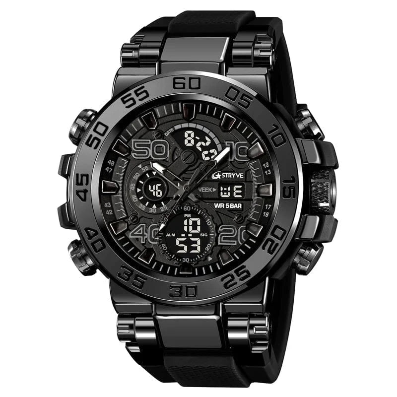 New STRYVE 8030 Men's Watch Fashion Sports Waterproof Wristwatch High Quality Digital - Analog Dual Movement Calendar Aralm Week - FastZen