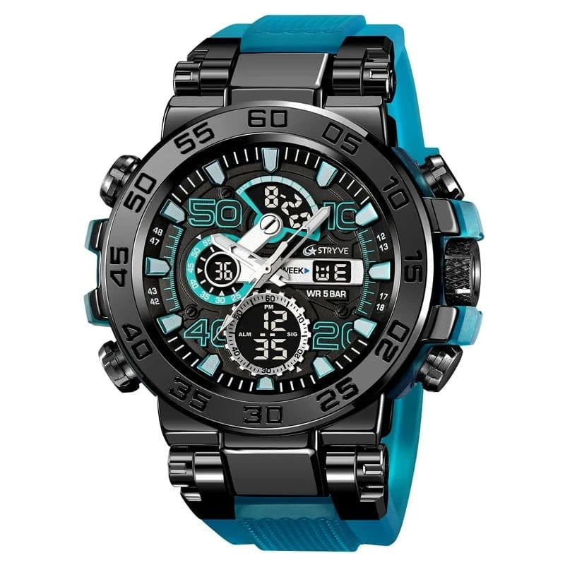 New STRYVE 8030 Men's Watch Fashion Sports Waterproof Wristwatch High Quality Digital - Analog Dual Movement Calendar Aralm Week - FastZen