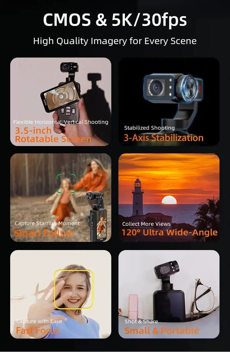 ORDRO M5 Action Camera 4k Handheld Pocket Digital Camcorder 3 - axis Gimbal Stabilization IR Night Vision Vlog Videos Camara - FastZen