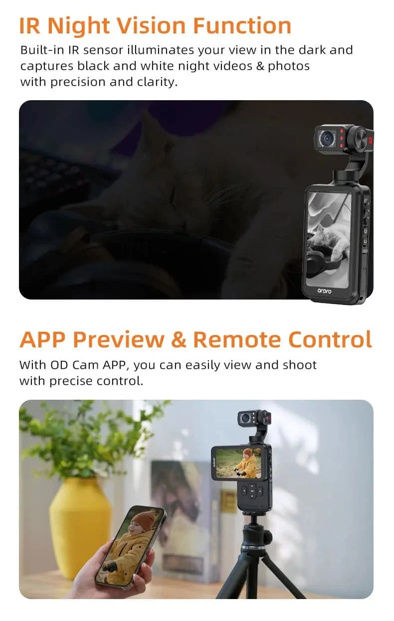 ORDRO M5 Action Camera 4k Handheld Pocket Digital Camcorder 3 - axis Gimbal Stabilization IR Night Vision Vlog Videos Camara - FastZen