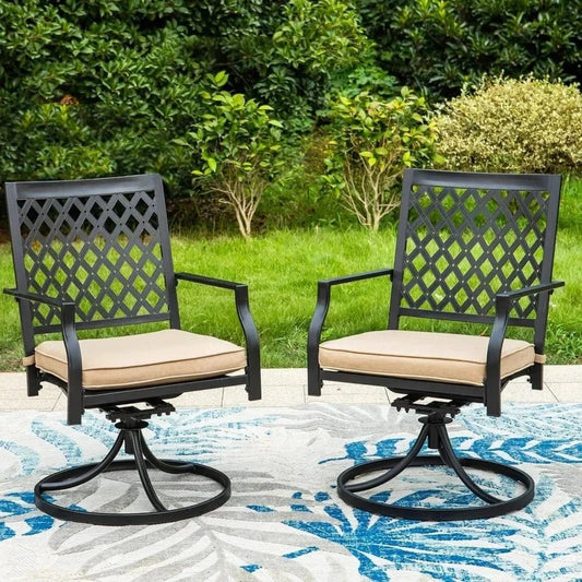Outdoor Metal Swivel Chairs Set of 2 – Patio Dining Chairs with Cushions for Garden - FastZen
