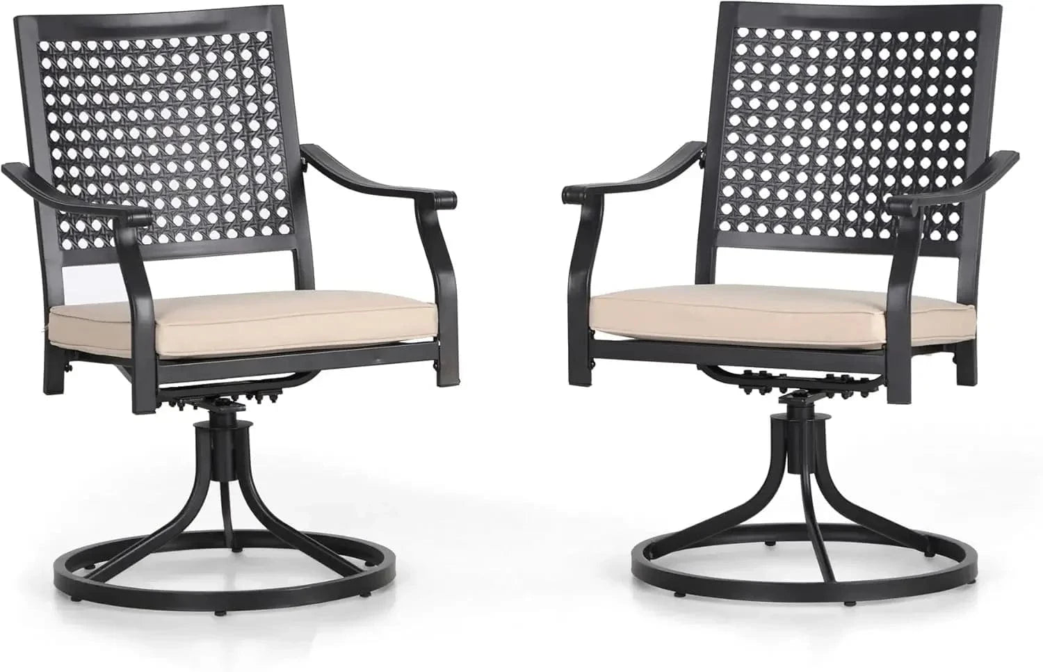 Outdoor Metal Swivel Chairs Set of 2 – Patio Dining Chairs with Cushions for Garden - FastZen