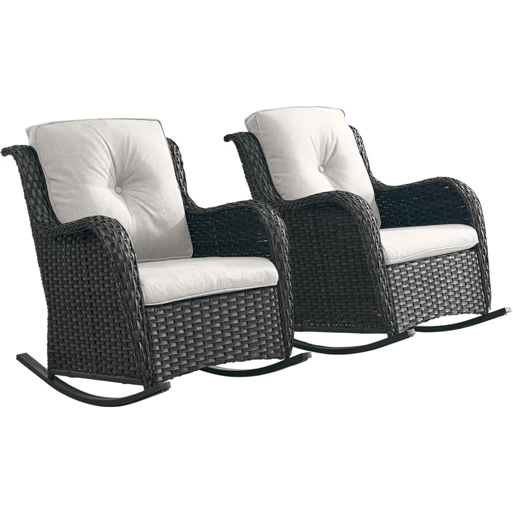 Patio Chairs Outdoor Rocking Chair – 2 - Piece Wicker Rattan Rocker Set - FastZen