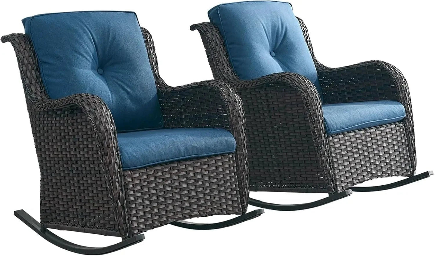 Patio Chairs Outdoor Rocking Chair – 2 - Piece Wicker Rattan Rocker Set - FastZen